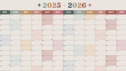 Vertical Wall Planner – Boho Earth Tones Mid Year Calendar 2025–2026 – July Start Academic Planner – Minimalist Dorm & Office Decor