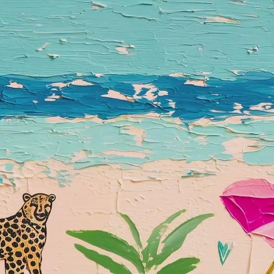 Cheetah Beach Print – Maximalist Coastal Leopard Wall Art, Tropical Eclectic Decor