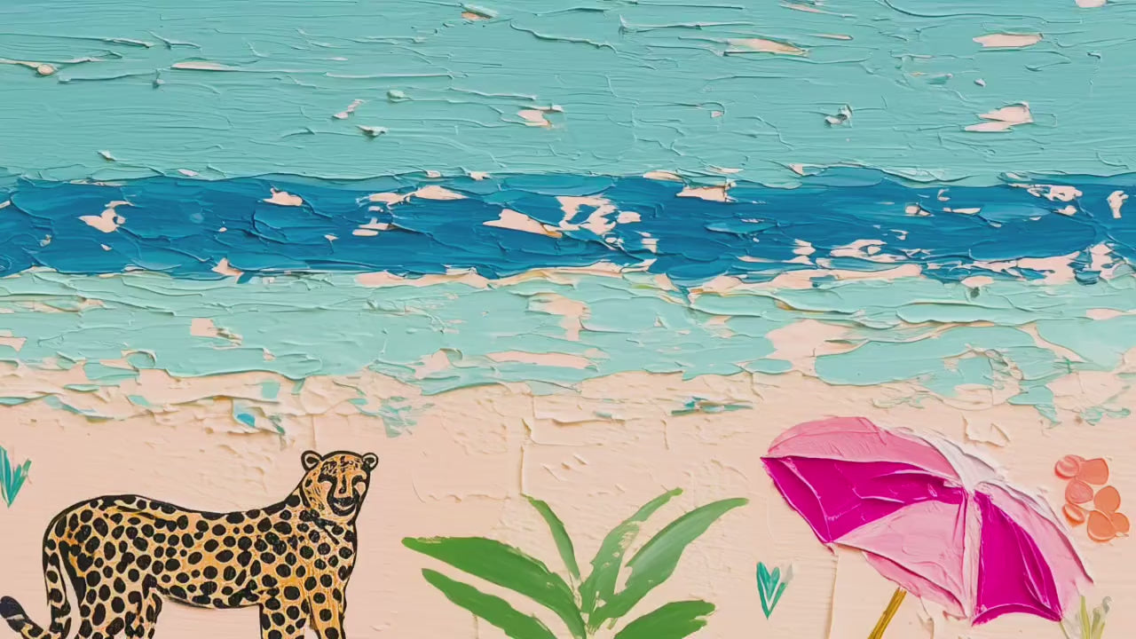 Cheetah Beach Print – Maximalist Coastal Leopard Wall Art, Tropical Eclectic Decor