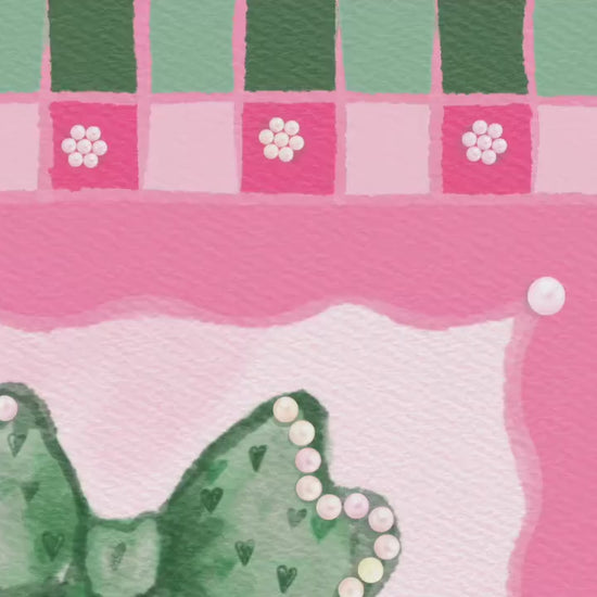 Green and Pink Bow Print