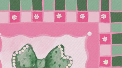 Green and Pink Bow Print