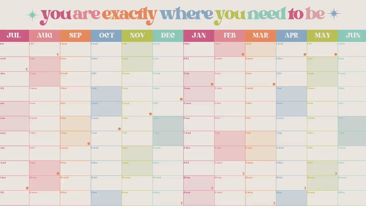Vertical Wall Planner – You Are Exactly Where You Need To Be – Mid Year Calendar 2025–2026 – July Start – Motivational Dorm Classroom Decor