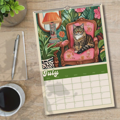 2025–2026 Midyear Cat Calendar – Maximalist Wall Calendar – July Start Academic Planner – Cozy Cat Wall Art – Back to School Gift Cat Lovers