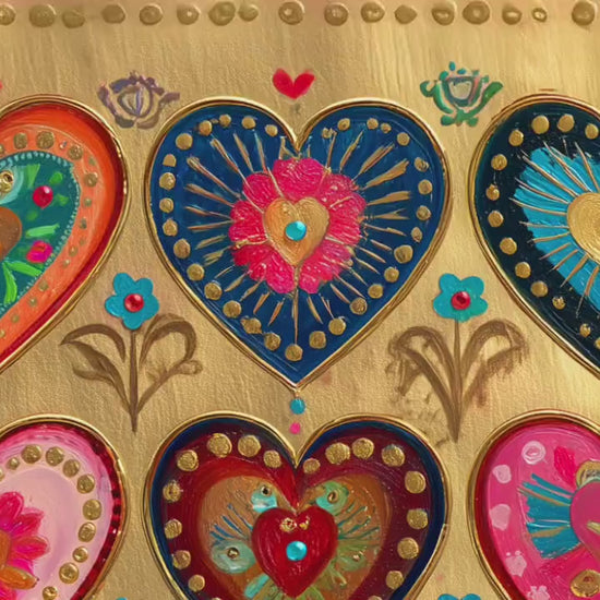 Sacred Folk Heart Wall Art Set – Vibrant Heart & Floral Prints – Bold Whimsical Art for Boho, Maximalist, or Eclectic Home Decor