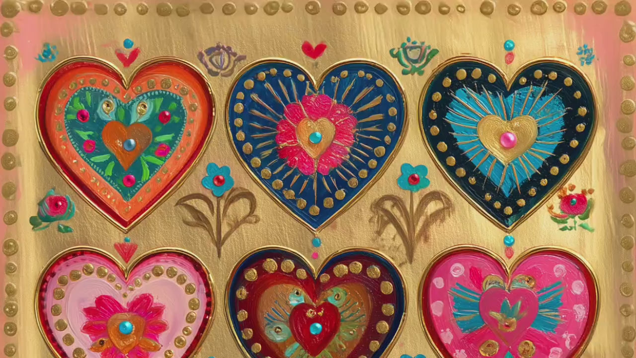 Sacred Folk Heart Wall Art Set – Vibrant Heart & Floral Prints – Bold Whimsical Art for Boho, Maximalist, or Eclectic Home Decor