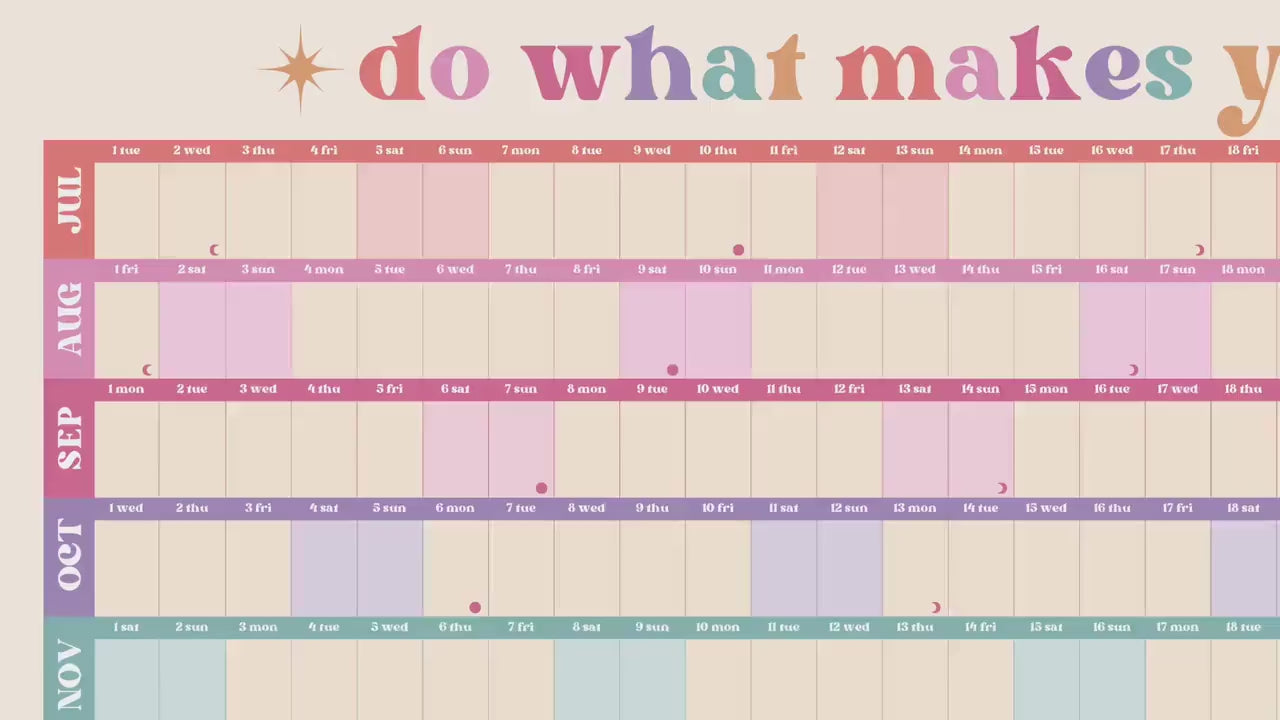 Do What Makes You Happy Calendar – Pastel Mid Year Wall Planner 2025–2026 – Aesthetic Dopamine Decor – July Start School Year Calendar