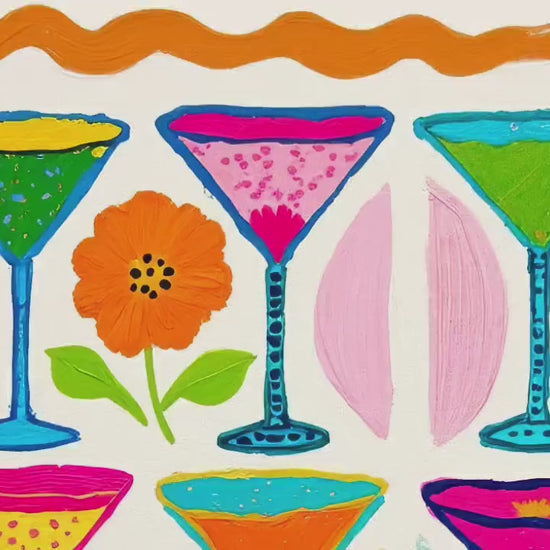 Cocktail Wall Art – Colorful Folk Art Drink Print – Maximalist Retro Bar Cart Decor and Funky Kitchen Décor