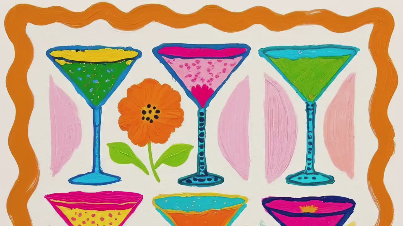 Cocktail Wall Art – Colorful Folk Art Drink Print – Maximalist Retro Bar Cart Decor and Funky Kitchen Décor