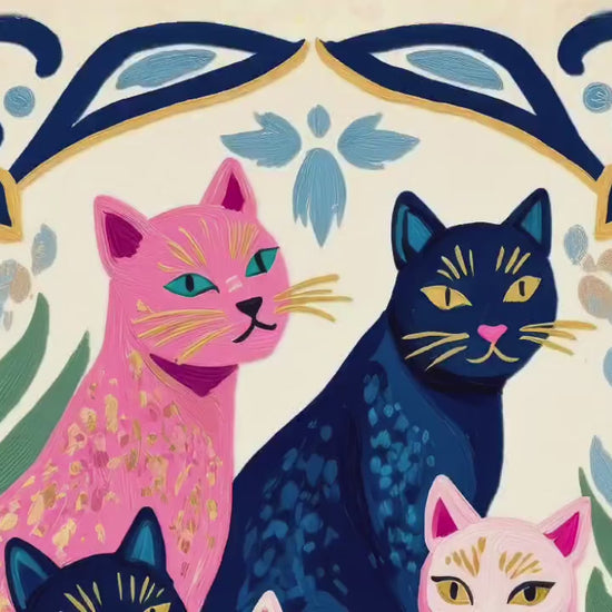 Colorful Cat Art Print | Whimsical Feline Wall Art | Pink & Blue Cat Poster | Gift for Cat Lovers | Modern Maximalist Decor