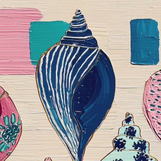 Seashell Art Print – Coastal Folk Art Collection, Preppy Beach House Decor