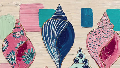 Seashell Art Print – Coastal Folk Art Collection, Preppy Beach House Decor