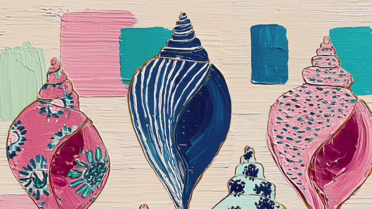 Seashell Art Print – Coastal Folk Art Collection, Preppy Beach House Decor