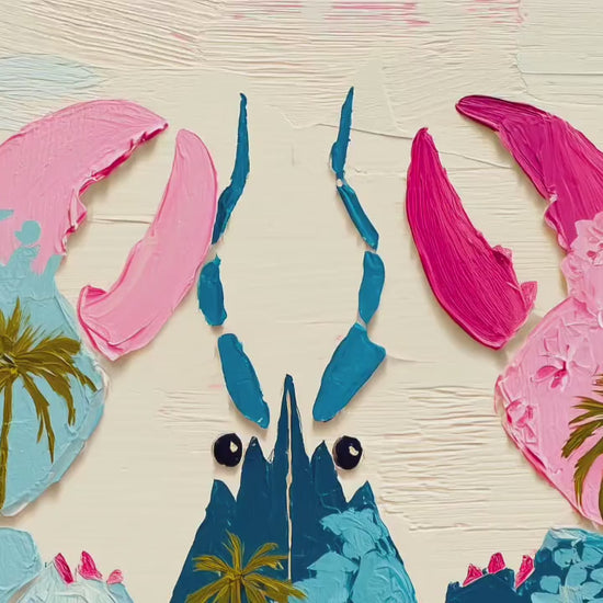 Colorful Lobster Art Print – Pink Floral Preppy Coastal Maximalism Wall Art