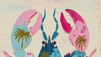 Colorful Lobster Art Print – Pink Floral Preppy Coastal Maximalism Wall Art