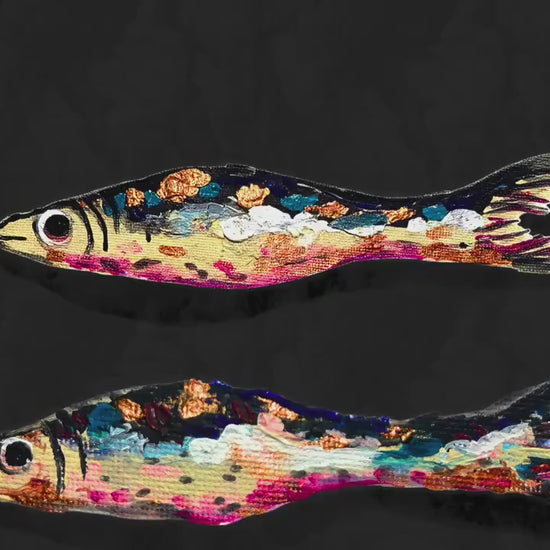 Moody Jewel Toned Sardines Print – Hand-Painted Nautical Wall Art – Rustic Coastal Decor – Textured Art Print – Ocean Kitchen Wall Art