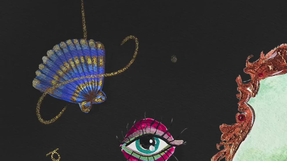 Underwater Relics – Surreal Vanity Wall Art, Dark Ocean Mermaidcore Decor, Maximalist Coquette Art Print, Mystical Bathroom or Bedroom Print