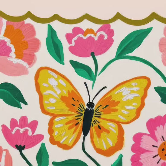 Horizontal Butterfly Wall Art – Yellow and Pink Floral Print – Whimsical Cottagecore Home Decor