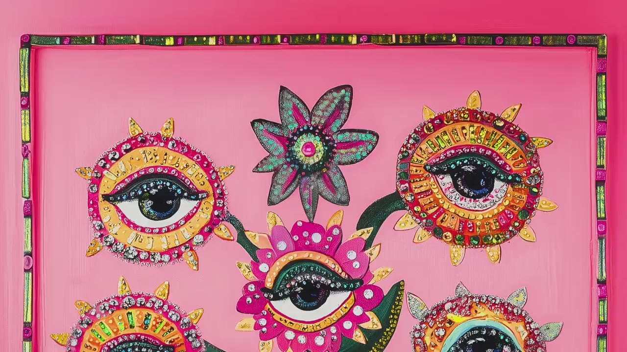 Surreal Flower Wall Art – Eye Art Print Psychedelic Pink Maximalist Wall Decor Dopamine Decor Funky Floral Poster Plant Wall Art Surrealist