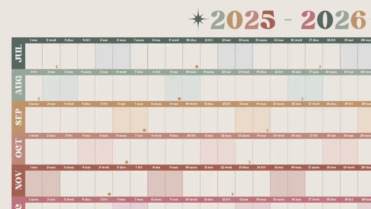 Boho Earth Tones Mid Year Calendar 2025–2026 – Academic Wall Planner – July Start –  School Year Calendar – Aesthetic Dorm or Office Decor
