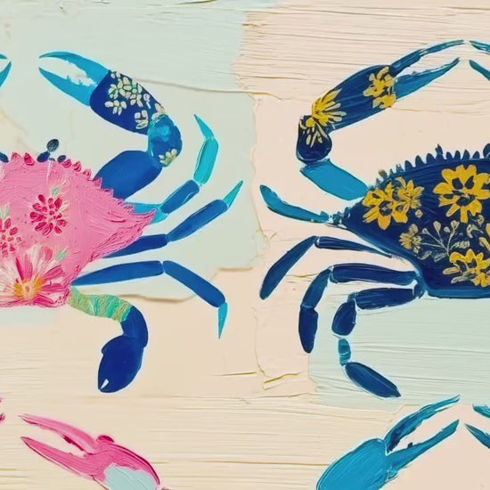 Colorful Crab Art Print – Maximalist Folk Art Coastal Bathroom Decor
