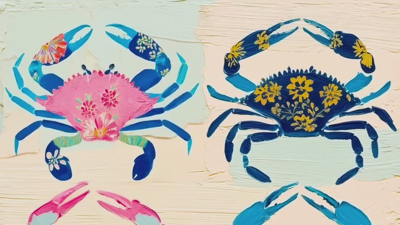 Colorful Crab Art Print – Maximalist Folk Art Coastal Bathroom Decor
