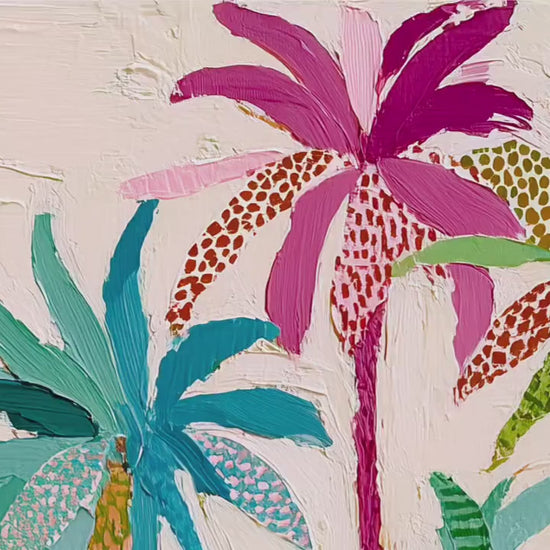 Coastal Cowgirl Horse Print – Tropical Palm Tree Folk Art Wall Decor Framed Canvas