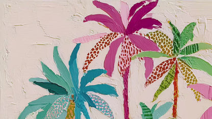 Coastal Cowgirl Horse Print – Tropical Palm Tree Folk Art Wall Decor Framed Canvas