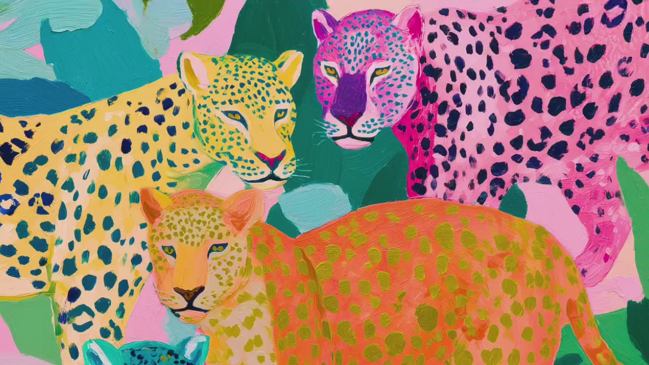 Colorful Leopard Art Print | Whimsical Jungle Wall Art | Pink & Blue Leopard Poster | Modern Maximalist Animal Decor | Framed or Unframed