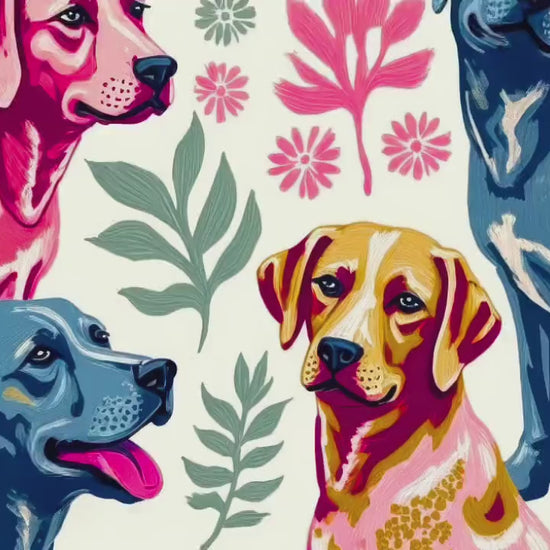 Yellow Lab Art Print | Labrador Retriever Wall Art | Whimsical Dog Print | Pink & Blue Lab Poster | Gift for Dog Lovers | Framed or Unframed