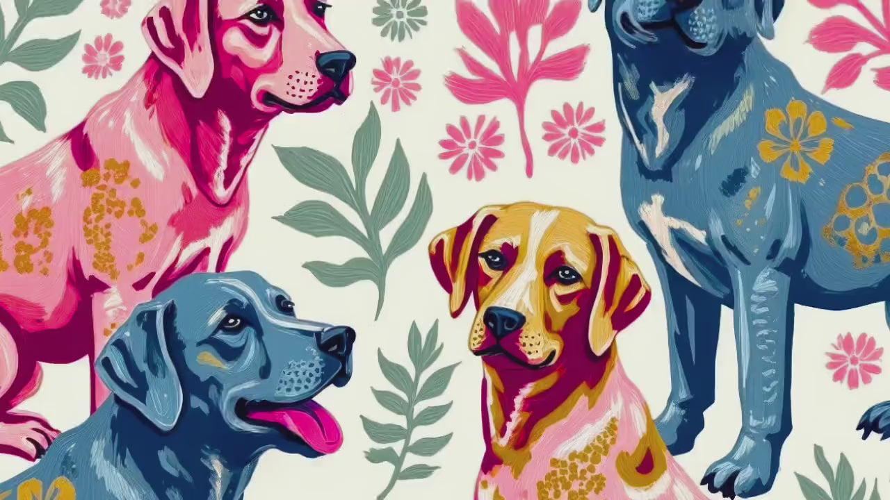 Yellow Lab Art Print | Labrador Retriever Wall Art | Whimsical Dog Print | Pink & Blue Lab Poster | Gift for Dog Lovers | Framed or Unframed