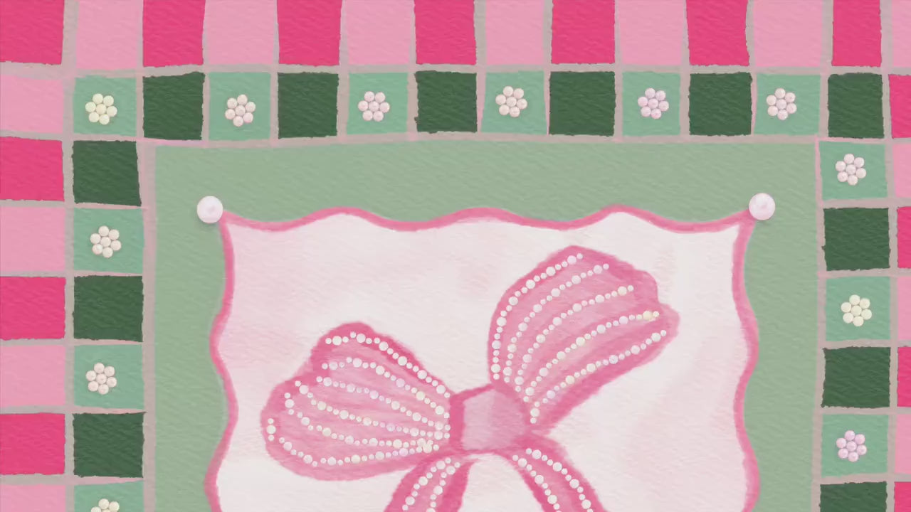 Green and Pink Bow Print Set of 2