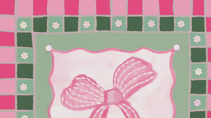 Green and Pink Bow Print Set of 2