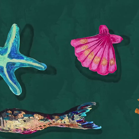 Cabinet of Sea Curiosities – Dark Coastal Decor Print, Surreal Mermaidcore Wall Art, Vintage Shell & Fish Illustration, Maximalist Ocean