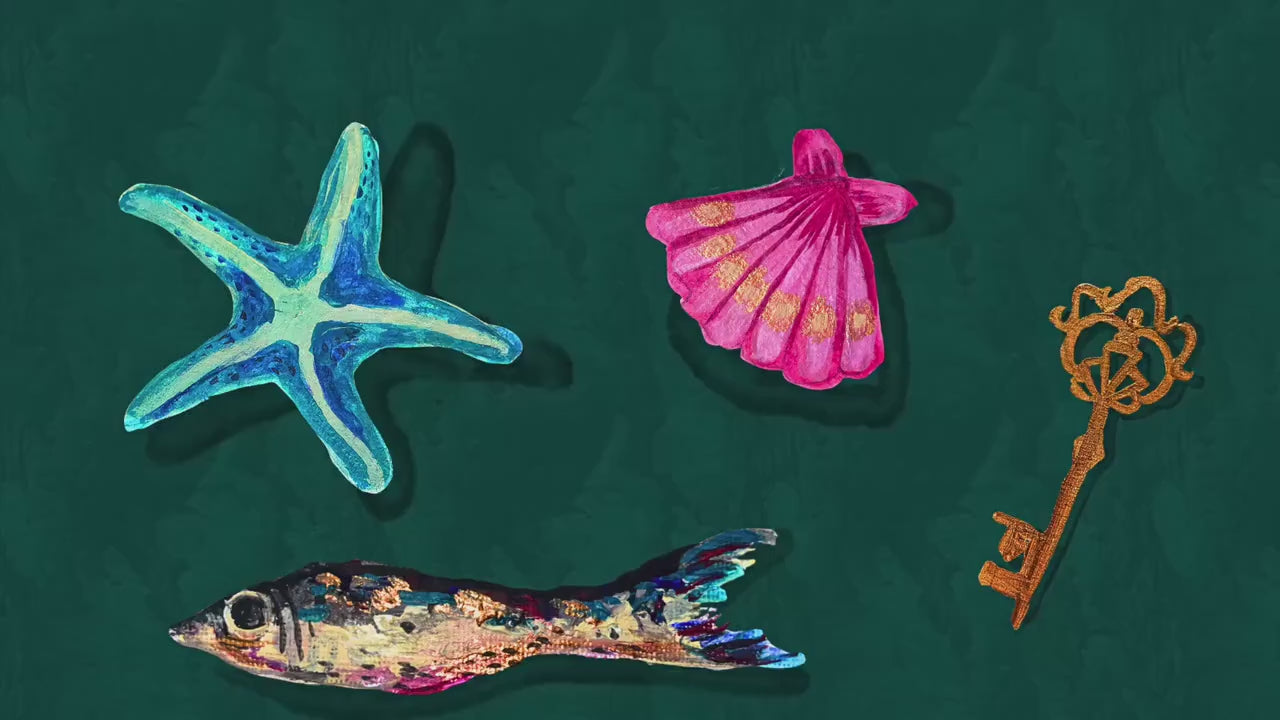 Cabinet of Sea Curiosities – Dark Coastal Decor Print, Surreal Mermaidcore Wall Art, Vintage Shell & Fish Illustration, Maximalist Ocean