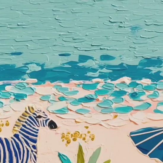 Playful Zebras Beach Print – Whimsical Tropical Folk Art Coastal Decor