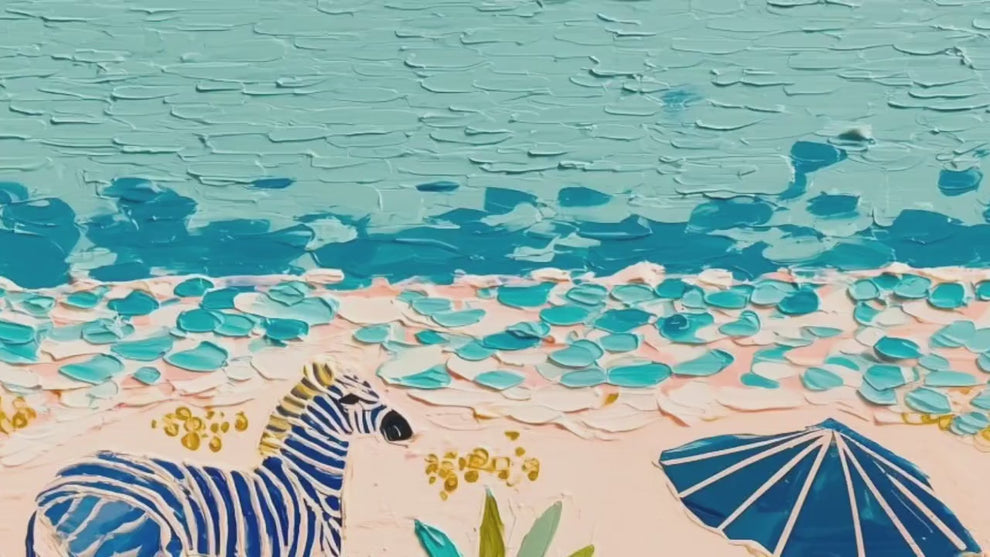 Playful Zebras Beach Print – Whimsical Tropical Folk Art Coastal Decor